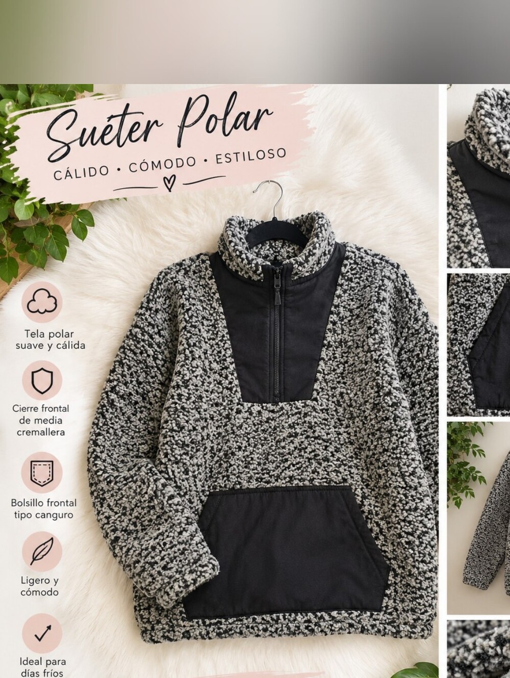 Cozy Black & White Sherpa Pullover Jacket for Ladies